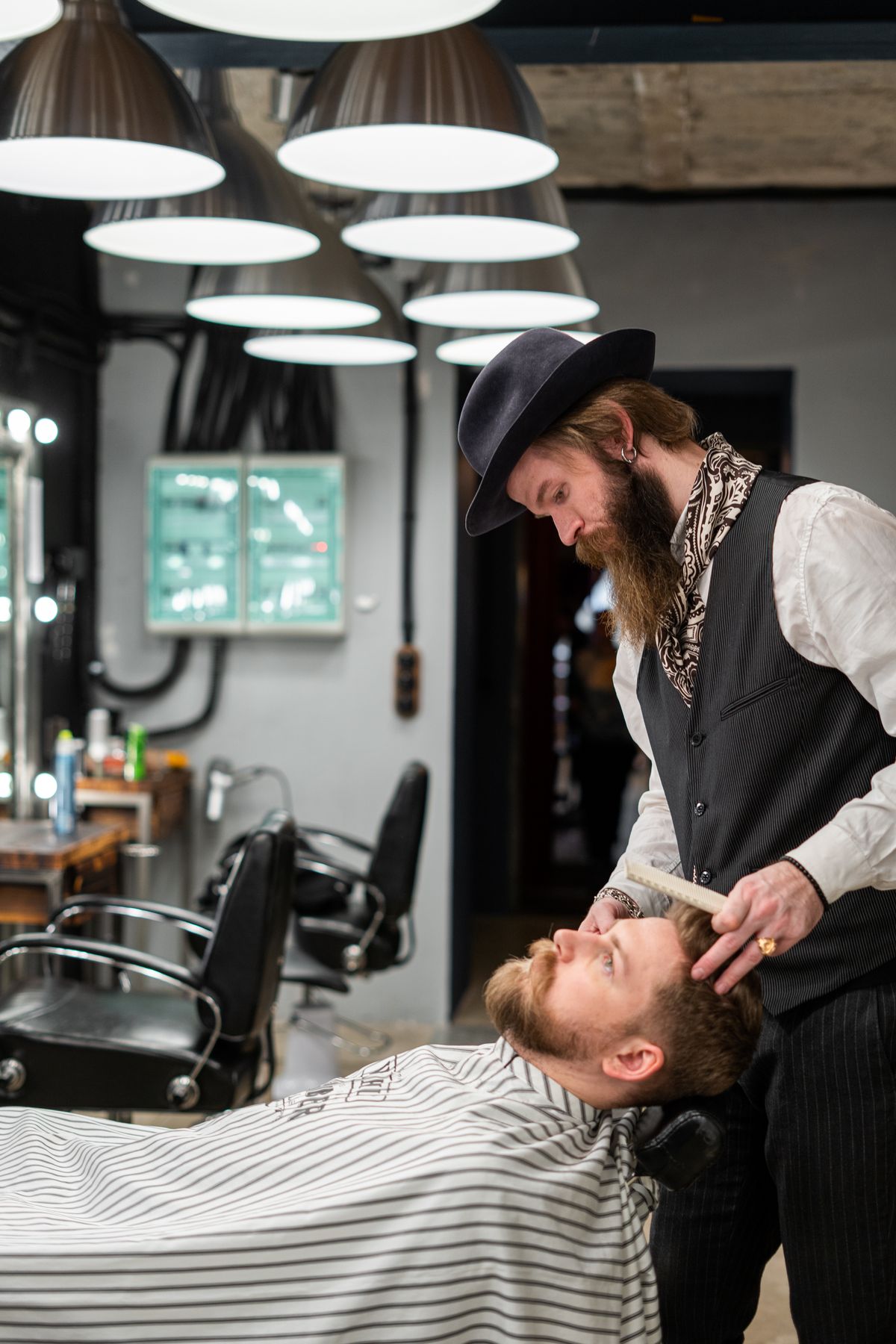 Reclined hot towel shave at the chair